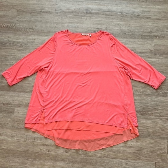 Soft Surroundings Marique Rayon Hi-Low Tunic Asymmetric Hem Stretch Coral Sz 3X - Picture 3 of 8
